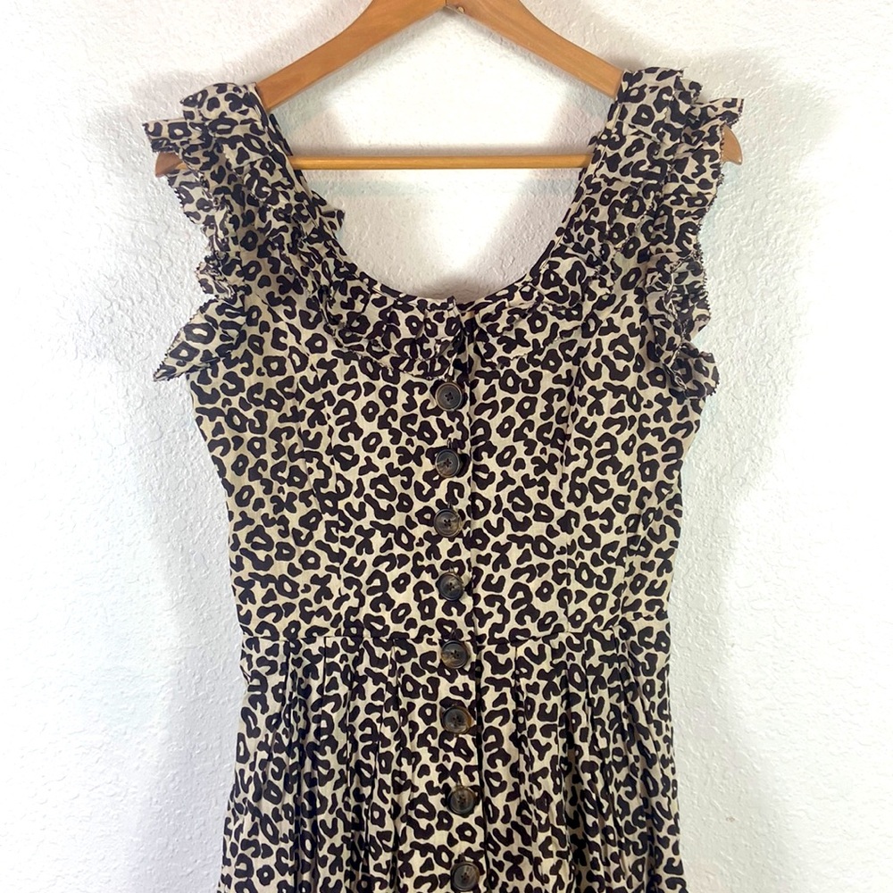 SEA New York Leopard button front ruffle Sleeve midi Dress - Picture 2 of 7